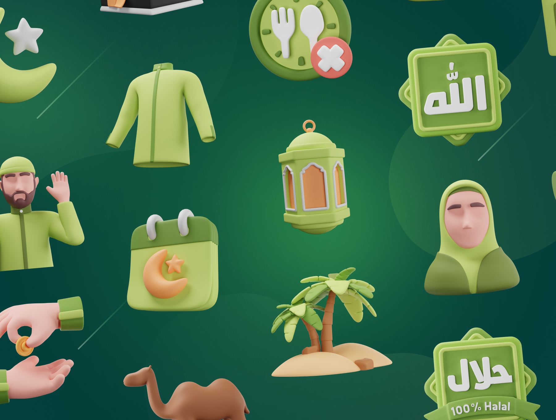 Islamy-伊斯兰和斋月3D图标套装 Islamy - Islamic & Ramadan 3D Icon Set blender格式-3D/图标-到位啦UI